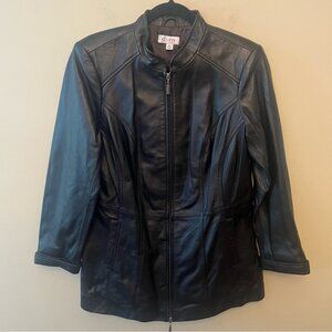 Denim & Company Black Leather Jacket Women's Size Medium Petite